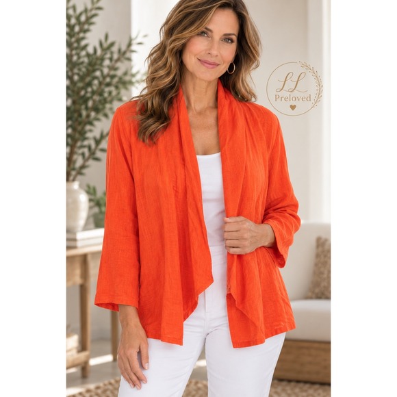 Chico's Jackets & Blazers - Chico's Linen Jacket Womens 3 Orange Open Front Coastal Grandma Summer Layering